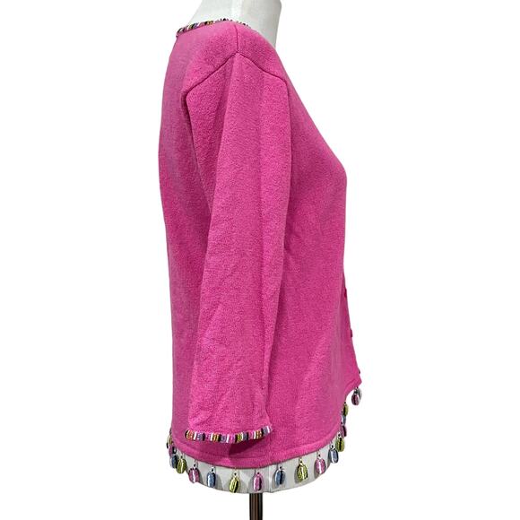 Design Options Philip Jane Gordon Bright Pink Beaded Fringe Cardigan Women’s M - Picture 8 of 10